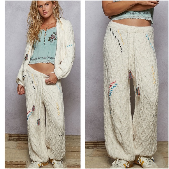 POL Stretchy waist Drawstring Cable Texture Jogger Pants - Picture 1 of 5